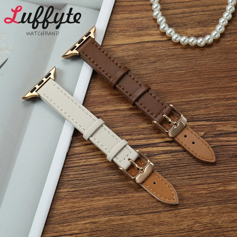 Slim Leather Watch Band for Apple Watch Band 42mm 44mm 45mm 49mm 46mm Thin Wristband for IWatch Ultra SE Series 11/10/9/8/7/6/5