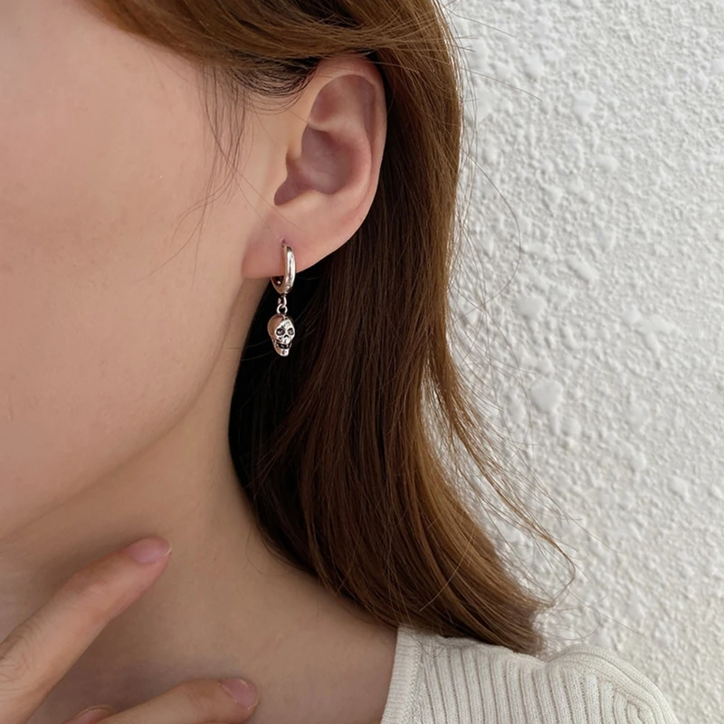 Skull Hoop Earrings for Men Women Punk Gothic Jewelry Holiday Festival Decor