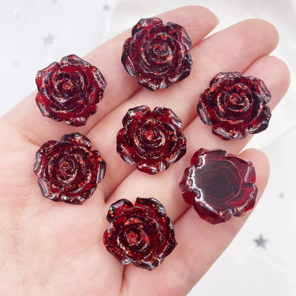 16Pcs 18mm Resin Gold Foil Rose Flatback Flower Rhinestone Gems Scrapbook Wedding Ornaments Applique Crafts DIY SL54