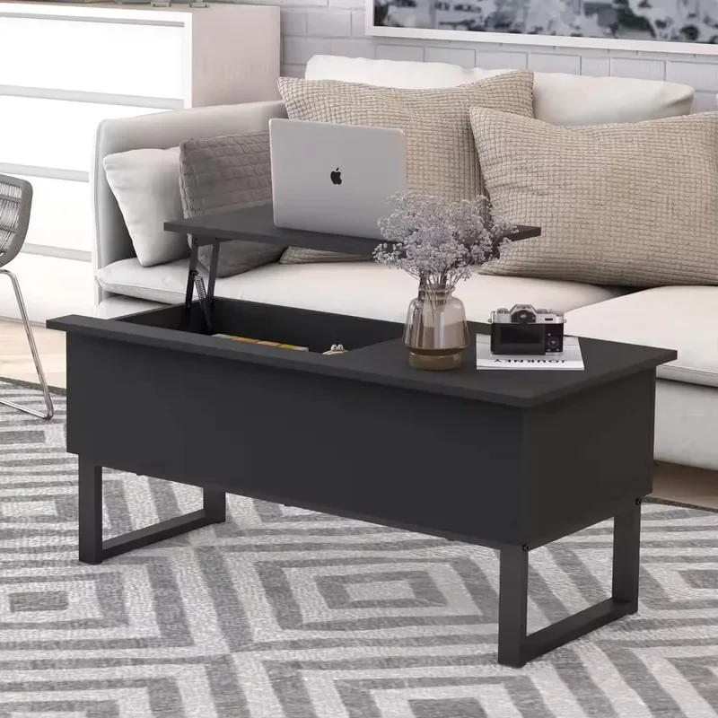 for Living Room Simple Iron Wood Structure Lifting Coffee Table Multi-functional Furniture with Storage