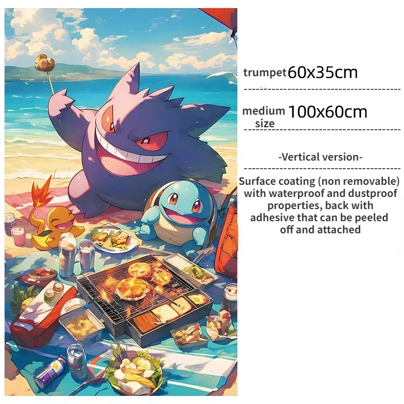 Pokemon Anime Peripheral Charizard Mewtwo Squirtle Vertical Self-adhesive Poster Stickers Room Decoration Waterproof Dustproof