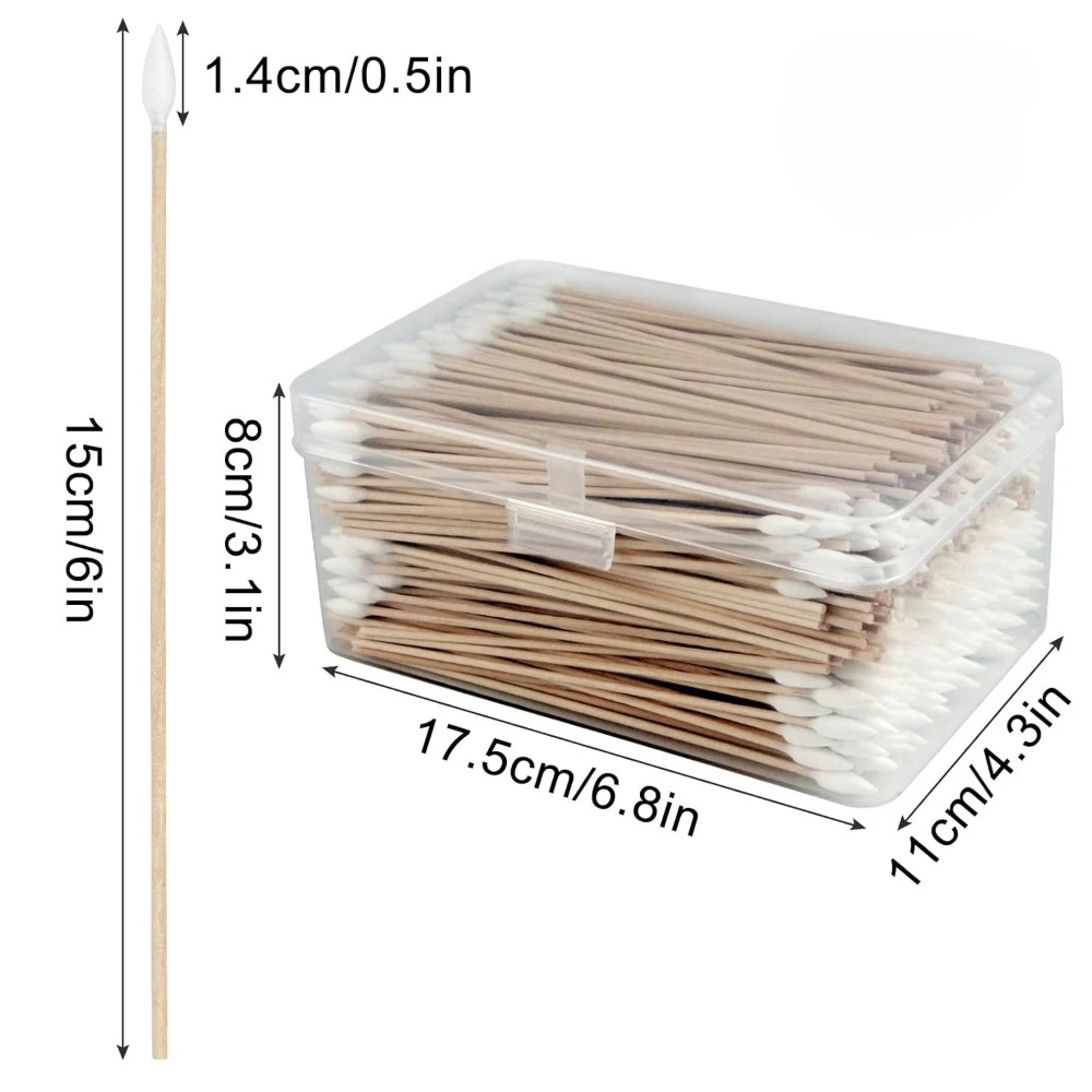 100/300 Stück 6-Zoll-Wattestäbchen mit Präzisionsspitzen – lange Wattestäbchen aus Holz, spitze Wattestäbchen mit Etui – Baumwolle – Detail 28