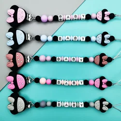 Kawaii Gift Custom English Russian Letters Name Baby Silicone Clips Mouse Pacifier Chains Teether Pendants Baby Pacifier Teether