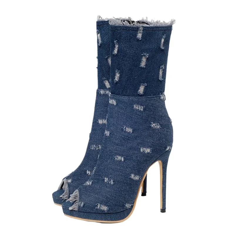 

QPLYXCO Ботильоны женские на высоком каблуке 11,5 см Супер большие размеры 50 51 52, пикантные модные короткие ботинки с открытым носком для вечеринки, весна-лето 19-18