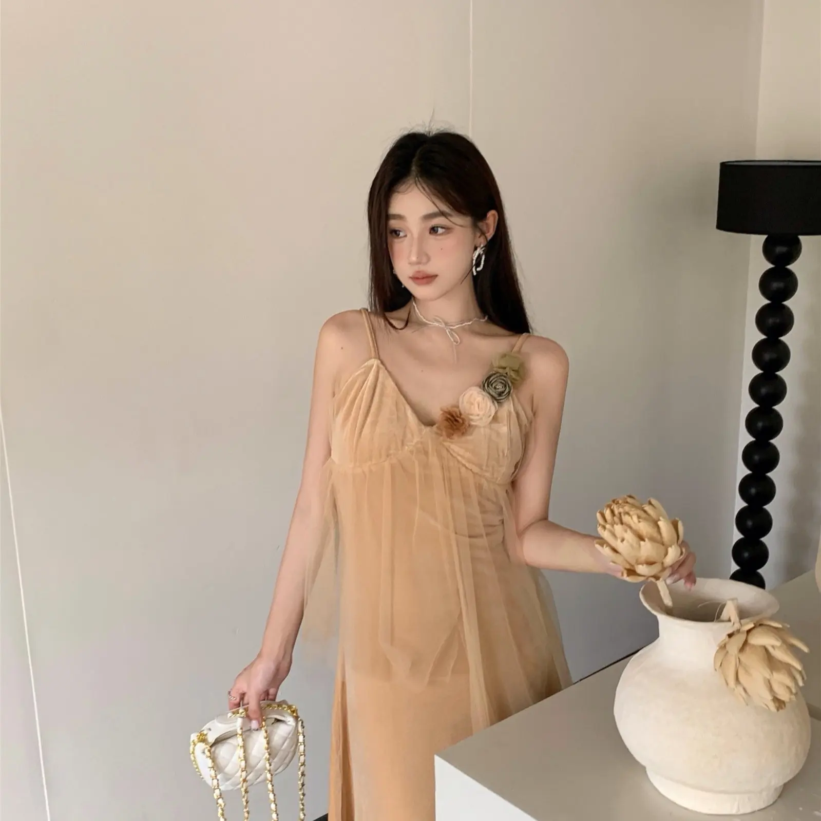 

Утренний халат Ele из бархата А-силуэта с 3D-вышивкой розами, ручной работы, с цветочным декором, из плотного шелкового бархата