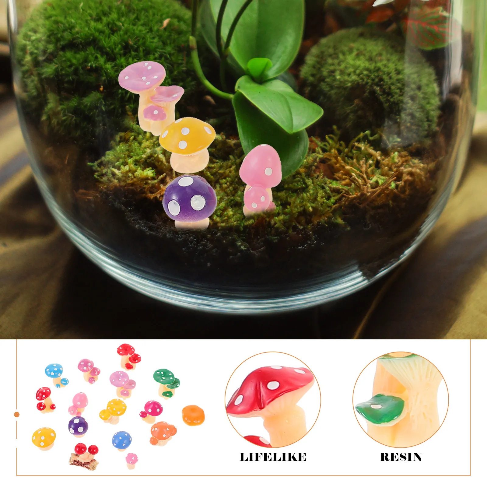 1Set Resin Mushroom Decoration Realistic Mini Garden Ornament for Bonsai Fairy Garden Micro Landscape Cake Decoration Miniature