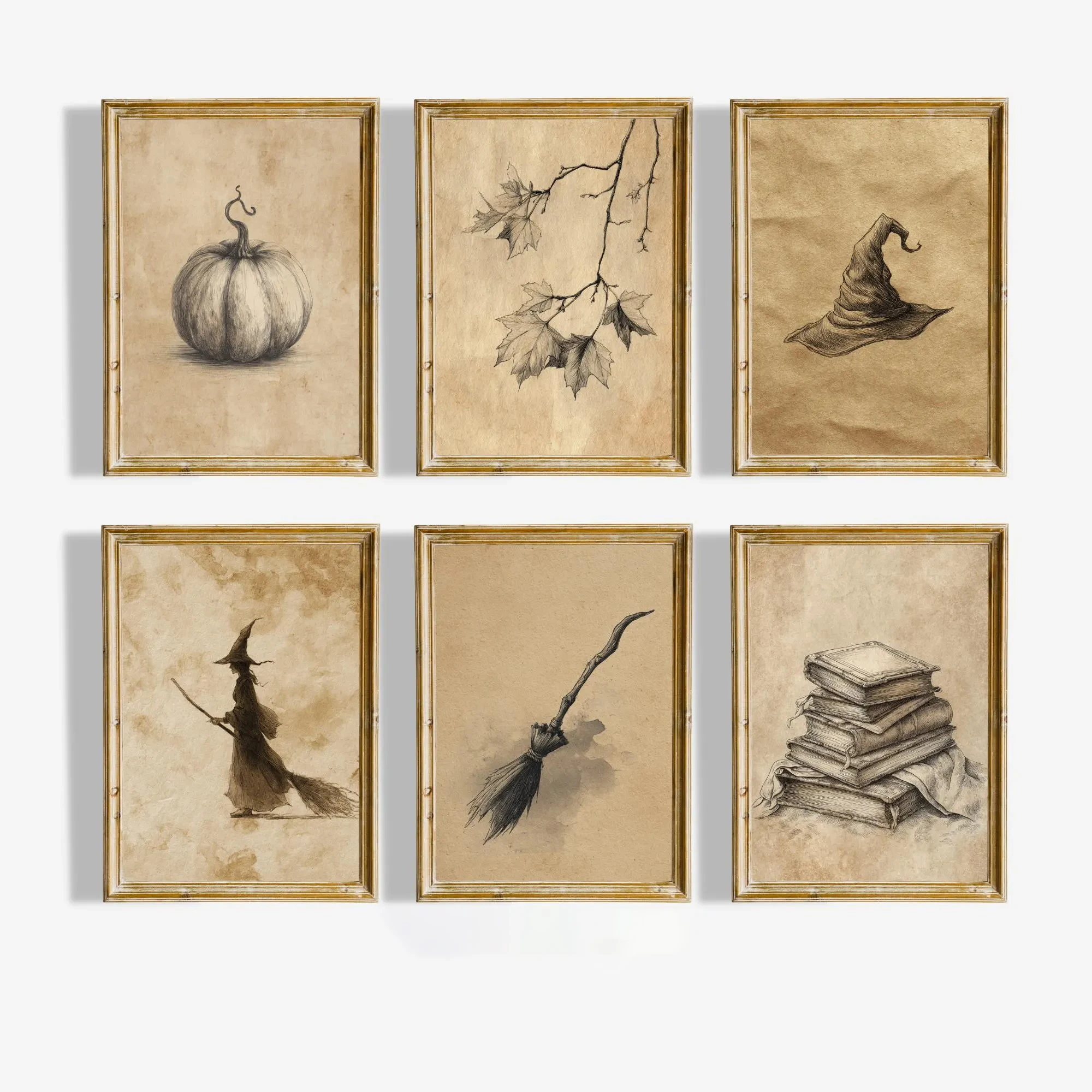 Autumn Leaves Jack-o-lanterns Canvas Prints Scary Witch Halloween Wall Art Posters for Modern Living Room Autumn Home Decor