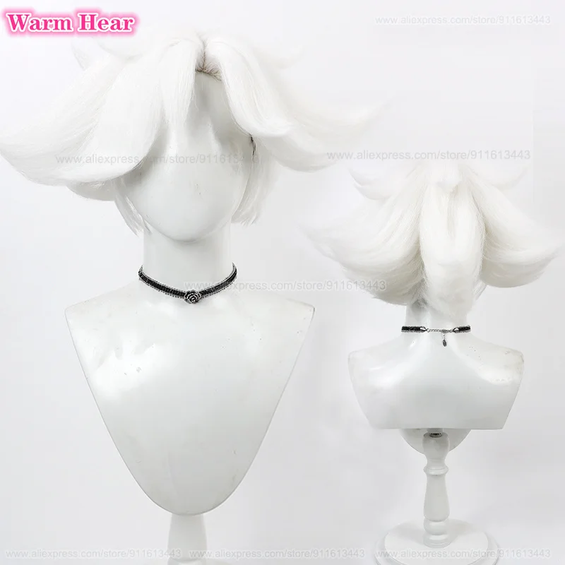 New! Anime Synthetic Hotel Dust Angel Cosplay Wig Short White Cosplay Anime Wig Heat Resistant Hair Men Women Wigs +Free Wig Cap