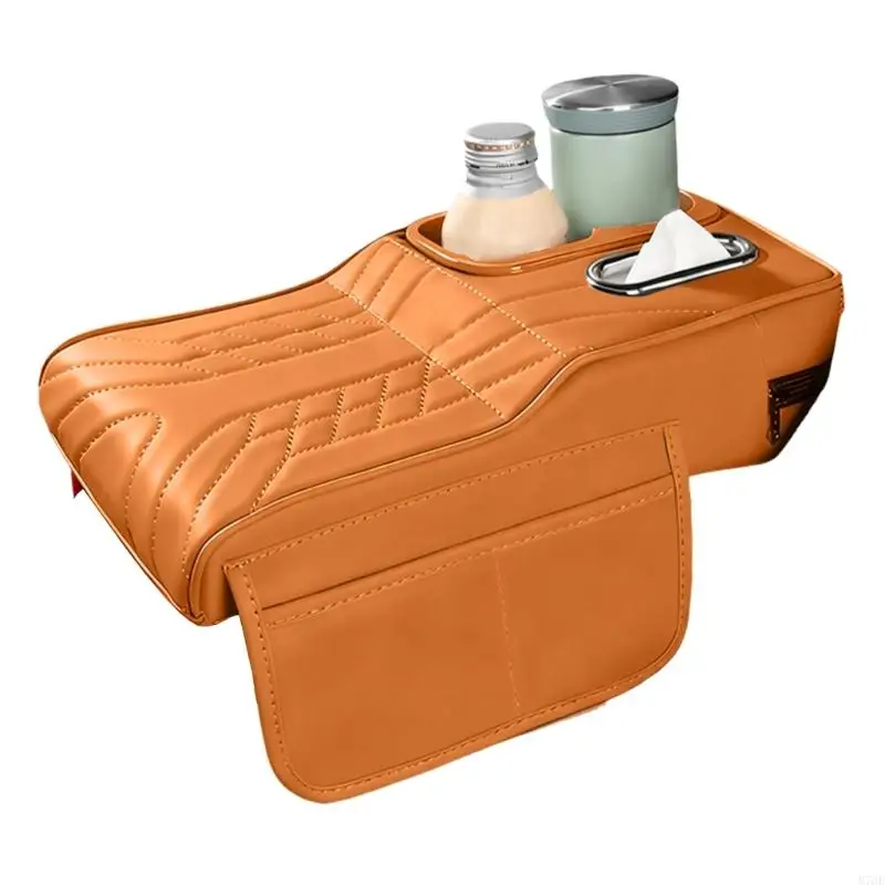 M76E Adjustable Vehicle Armrest Cushion Center Console Cover Mat Feature Double Drink Holders And Build In Tissue Box Pocket