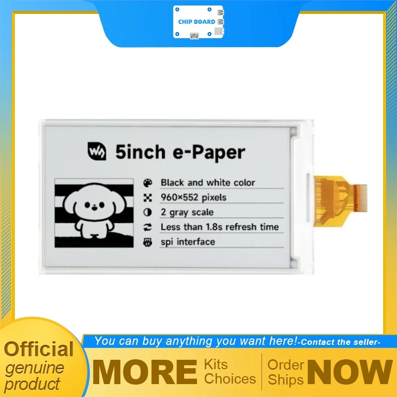 Waveshare 5inch e-Paper Display 960×552 E-Ink Screen Black White, SPI Interface Low Power Wide Viewing Angle Panel