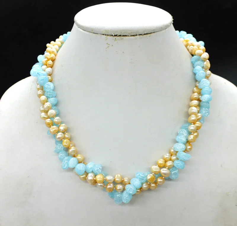 Charming woman jewelry Classic 3 strands, freshwater pearls, and semi-precious stones.Very popular necklace 18