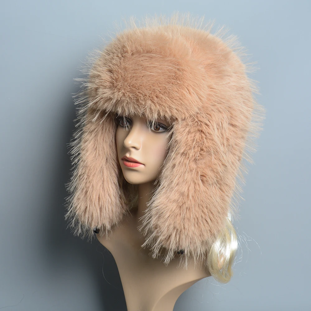 Women Bomber Hat Pilot Trooper Cap Mens Faux Fox Fur Hat Russian Ushanka Earflap Warm Caps Winter Snow Ski Faux Rabbit Fur Hats