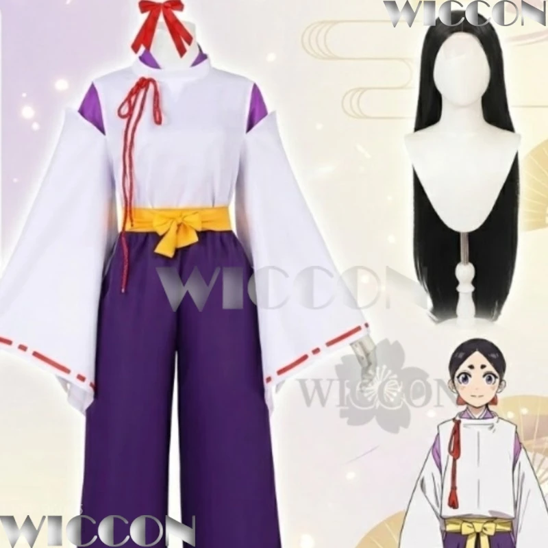 

Oniyasha Japanese Kimono Dark Purple Pants Coat Black Long Wig Halloween Cosplay New Anime The World Is Dancing Navidad Carnaval