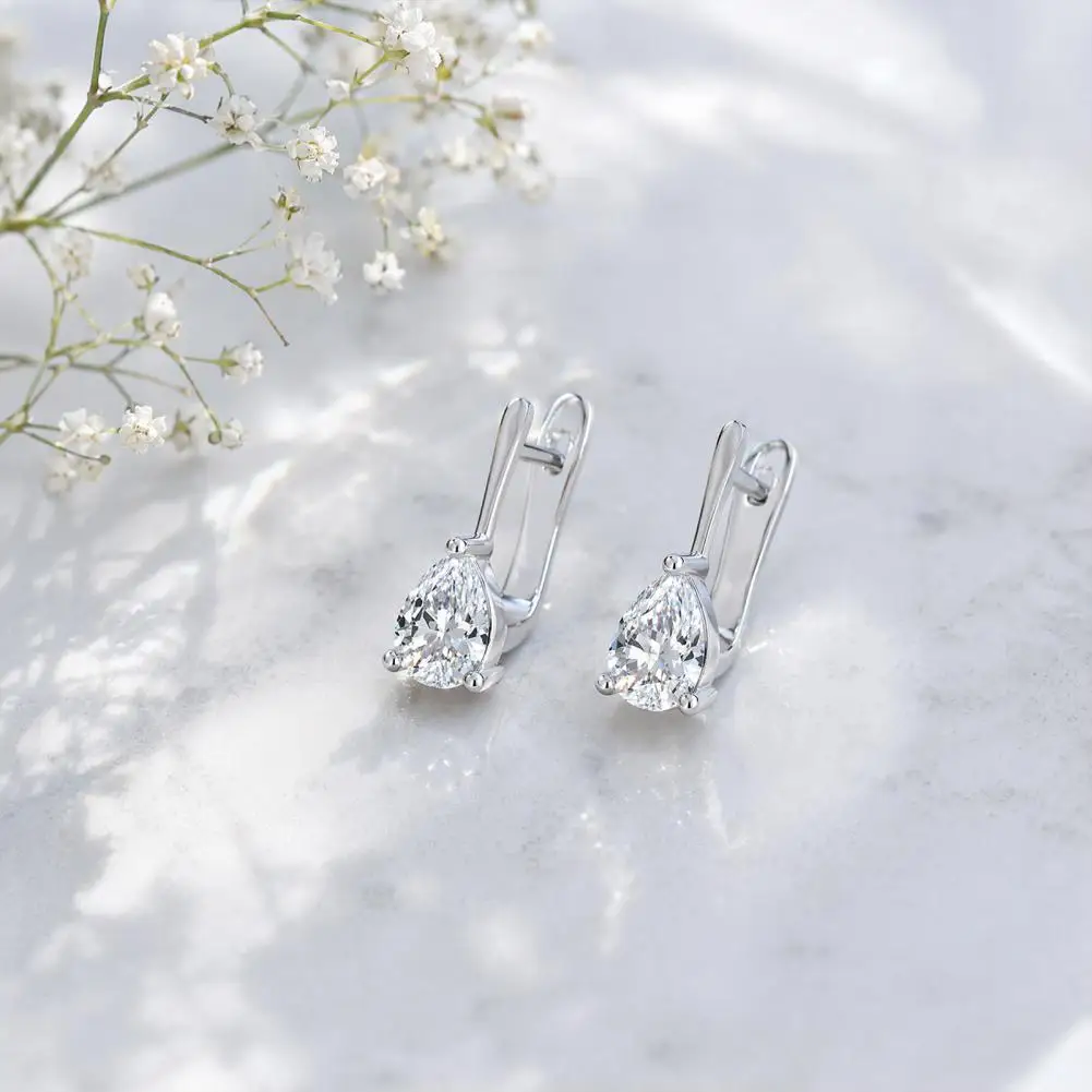 Wedding Earrings 1 Pair Women Earrings Cubic Zirconia Drop-shaped Jewelry Ear-buckle Closure Accessories Wedding Gift Anti-fade