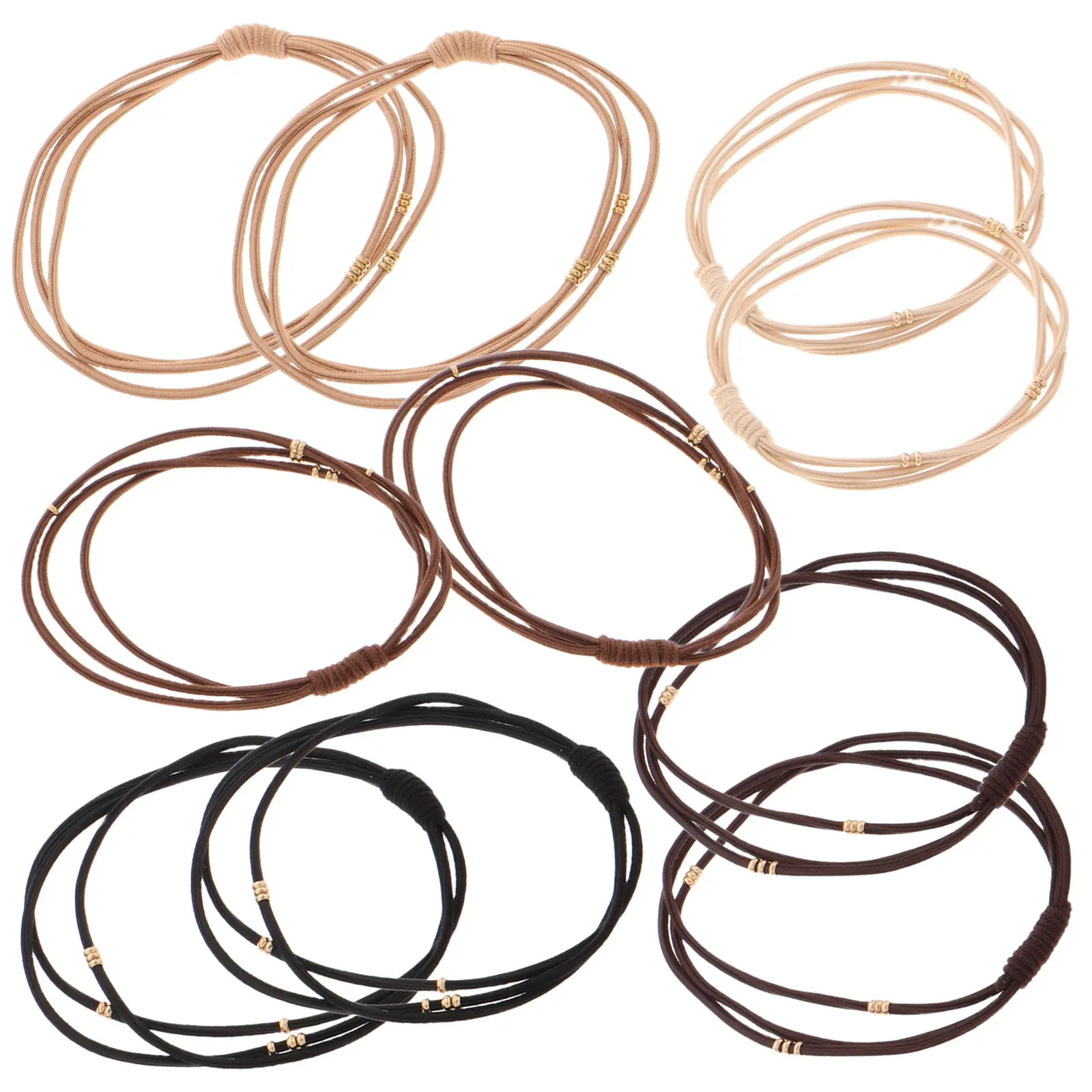 

10Pcs Beaded Hair Rubber Bands High Elasticity Triple Layer Hair Bands Golden Beads Stylish Ponytail Holder Daily Wear
