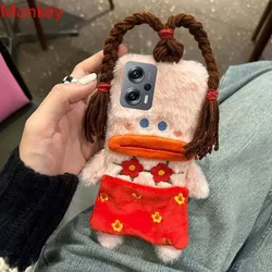 Cute Plush Funny Braid Red Flower Female Case For Xiaomi Redmi 13C A3 Note 12S 12 13 Pro 13R Mi 14 13T Poco M6 X6 Silicone Cover
