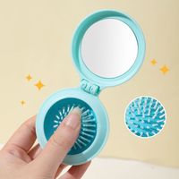 4Pcs Round Makeup Mirror with Comb Mini Dual Use Pocket Hair Brush Solid Color Scalp Massage Air Cushion Comb