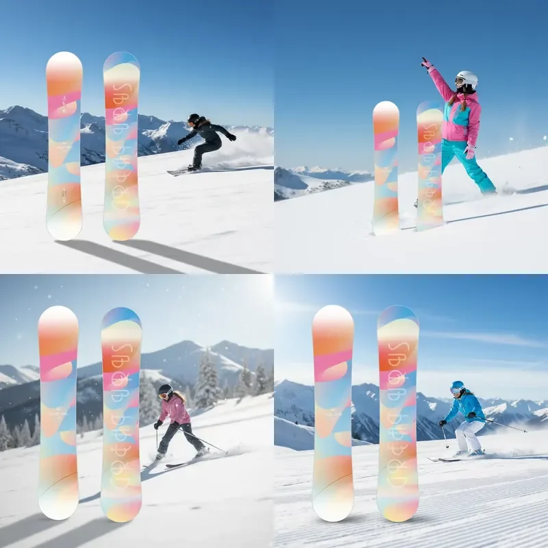 Carbon Fiber Poplar Wood Alpine Snowboard for Women Beginners All Mountain Two Way Flatboard Cocktail Color Design