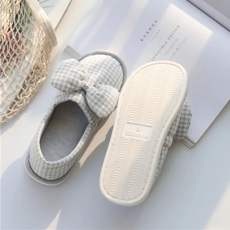 ربيع الخريف القوس نعال من القطن المنزل للنساء داخلي غرفة نوم منزل المضادة للانزلاق أحذية نسائية الوردي/الرمادي