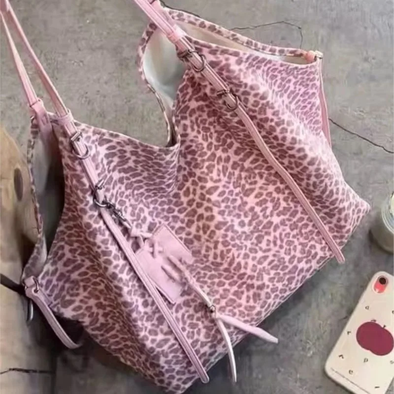 

Hot Girl Retro Pink Leopard Tote Bag Women Large Capacity Hobos Handheld Shoulder Bag Ladies Fashion Commute Daily Underarm Bags