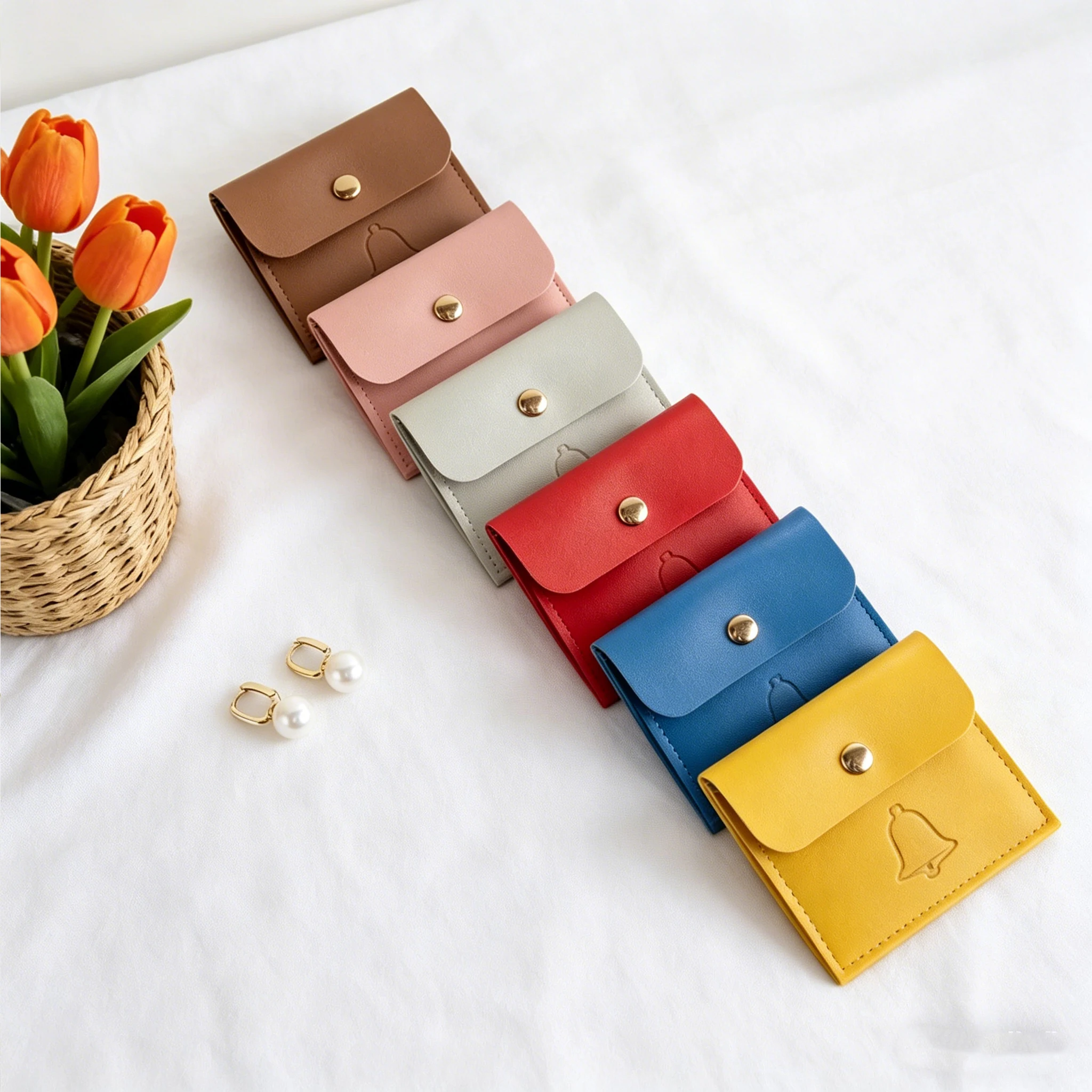

50pcs Personalized Jewelry PU Leather Button Bag Ring Earrings Bracelet Pendant Dustproof Snap Gift Pouch Disk Storage Sack