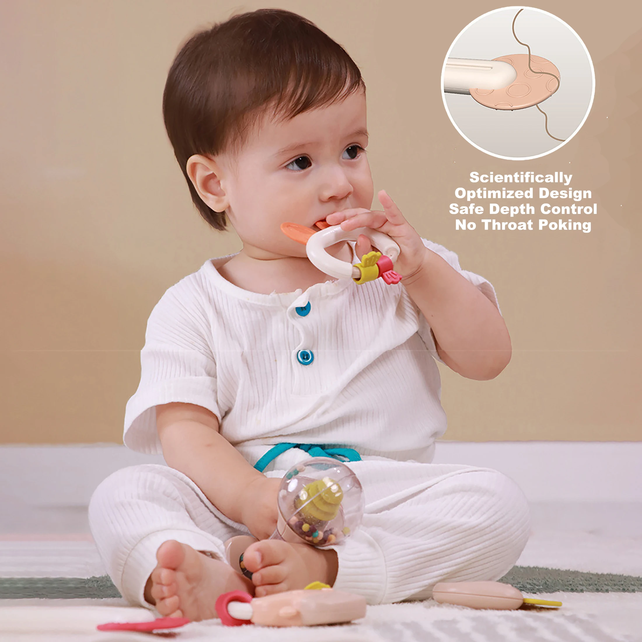 Recém-nascido pode mastigar molar fervido mordedor chocalho conjunto educação precoce mão chocalho infantil brinquedo calmante com caixa de armazenamento