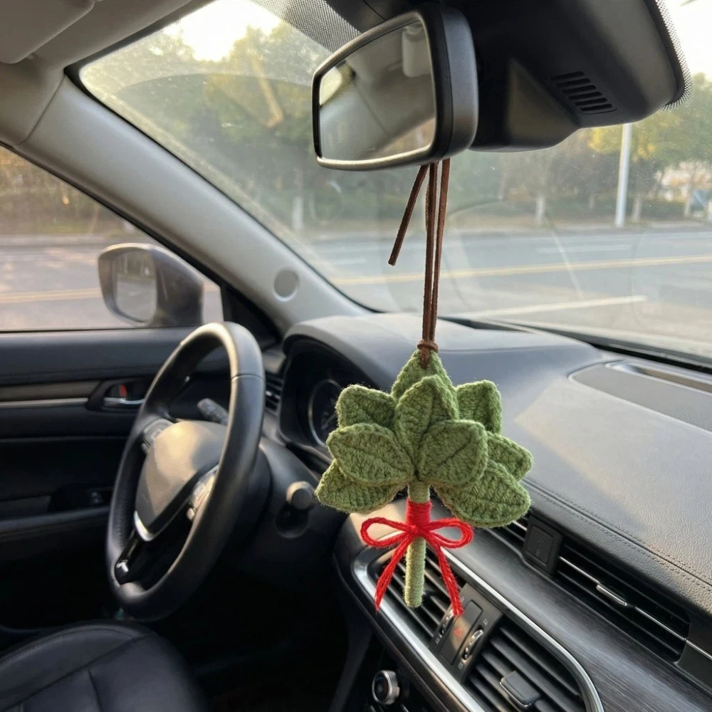 Colgante de Hojas de Pomelo Verde para Coche, Llavero de Hoja de Pomelo Tejido a Mano, Decoración para Espejo Retrovisor