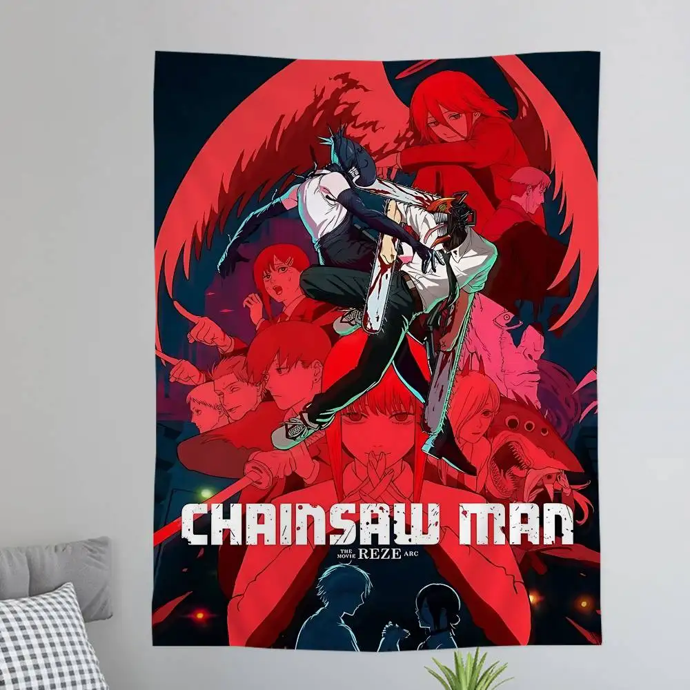 Beliebte Anime C-Kettensäge M-Man Reze Arc Chart Wandteppich Heimdekoration Hippie Bohemian Dekoration Wahrsagerei Wandbehang Zuhause