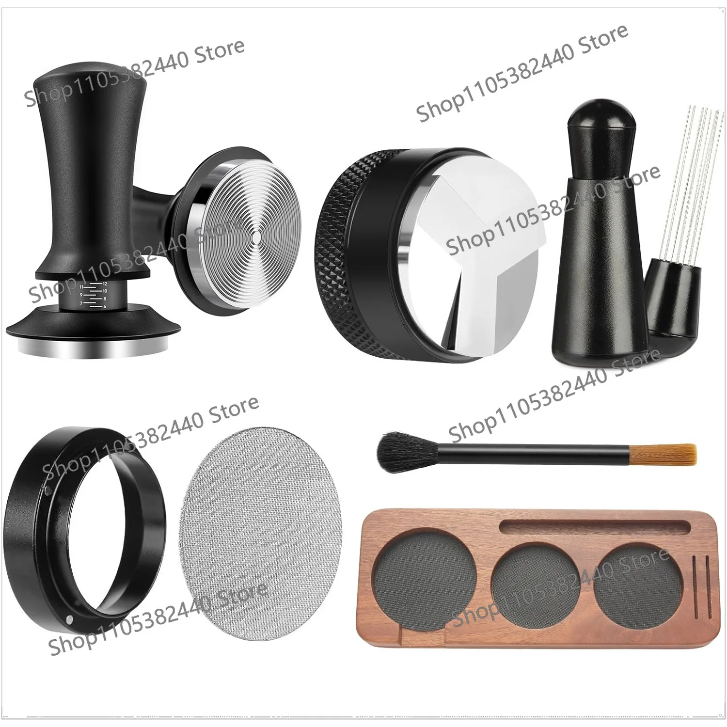 Coffee Tamper & WDT Tool Kit with Storage Base, Adjustable Constant Pressure Espresso Tamper, 51/53/58mm Distributor Set