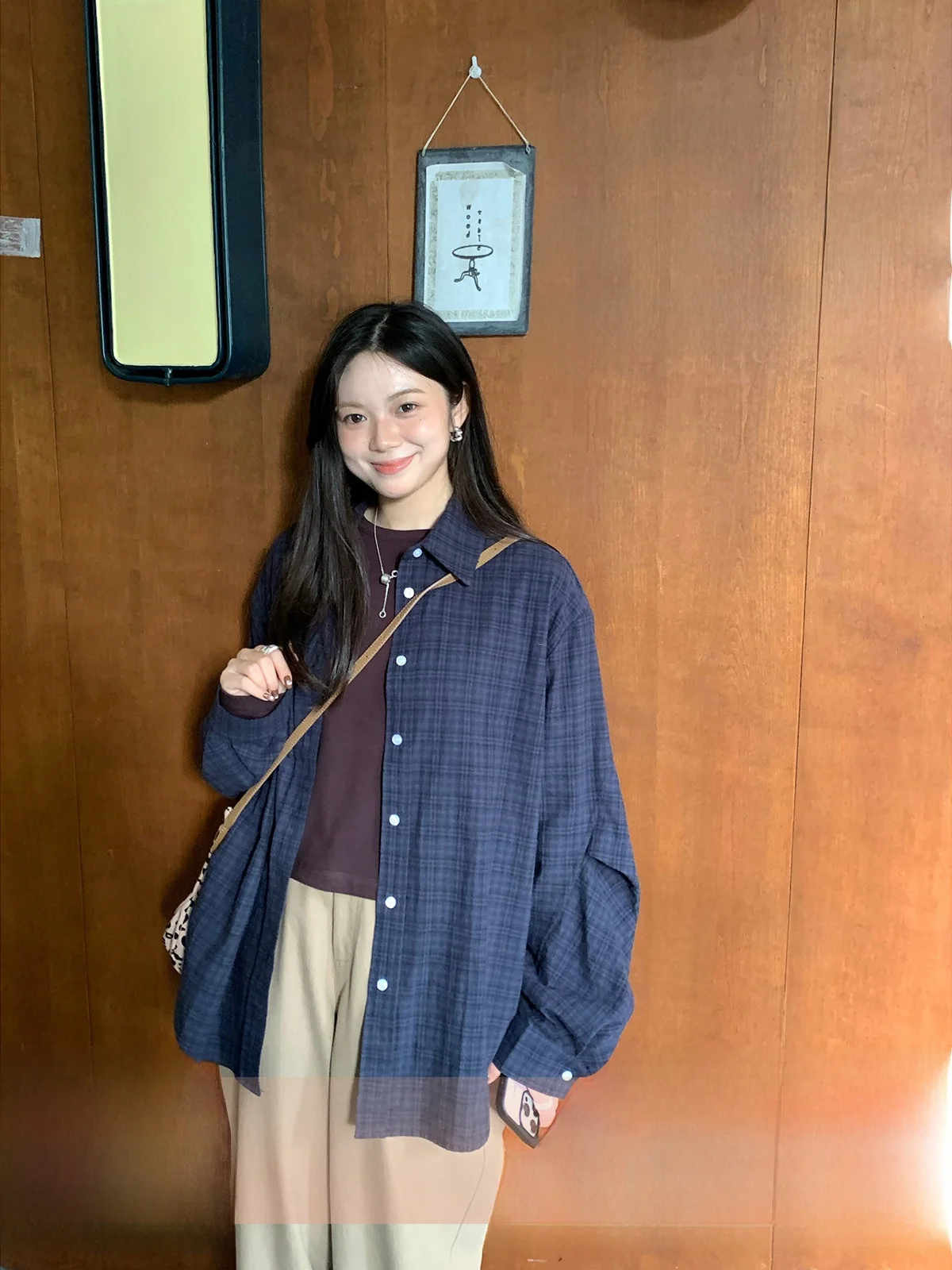 

Waed Cotton irt with Pleated Sves 3D Relaxed Fit Women's Casual Sle id Pattern Front Chest for Autumn