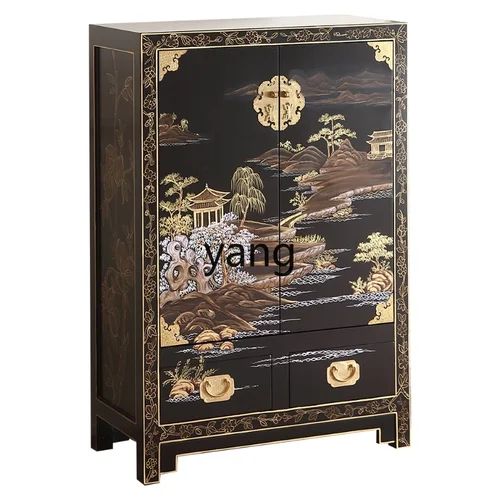 Lmm-Meuble à chaussures en bois massif classique chinois Ming et Qing, noir, or, peinture, entrée intégrée du foyer, nouveau
