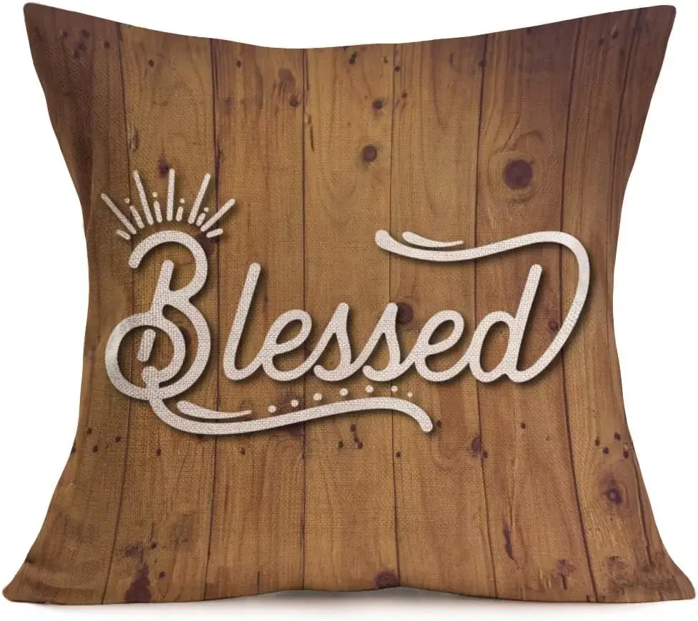 Retro Background Country Style Home Sofa Decorative Pillow Pillowcase Blessing Happy Quotation Cushion Cover 45 X45 Pillow Case