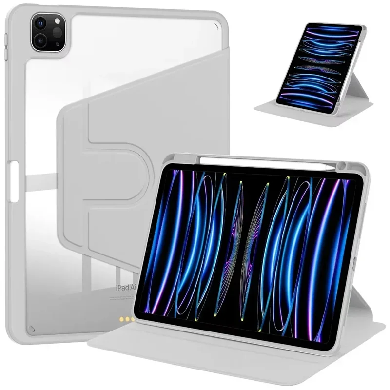 360 Degree Rotation Cover For Funda iPad Pro 11-inch 2024 (M4) Smart Case Pencil Holder with Acrylic Back Coque A2836 A2832