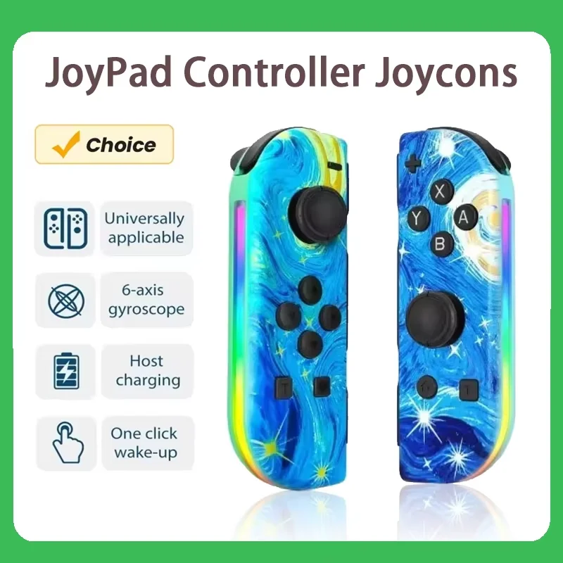 Joypad RGB LED Esquerdo e Direito para Controlador NS Switch BT 5.2 Joy-Con Gamepads Joystick com Vibração Dupla para Switch/Lite/Oled
