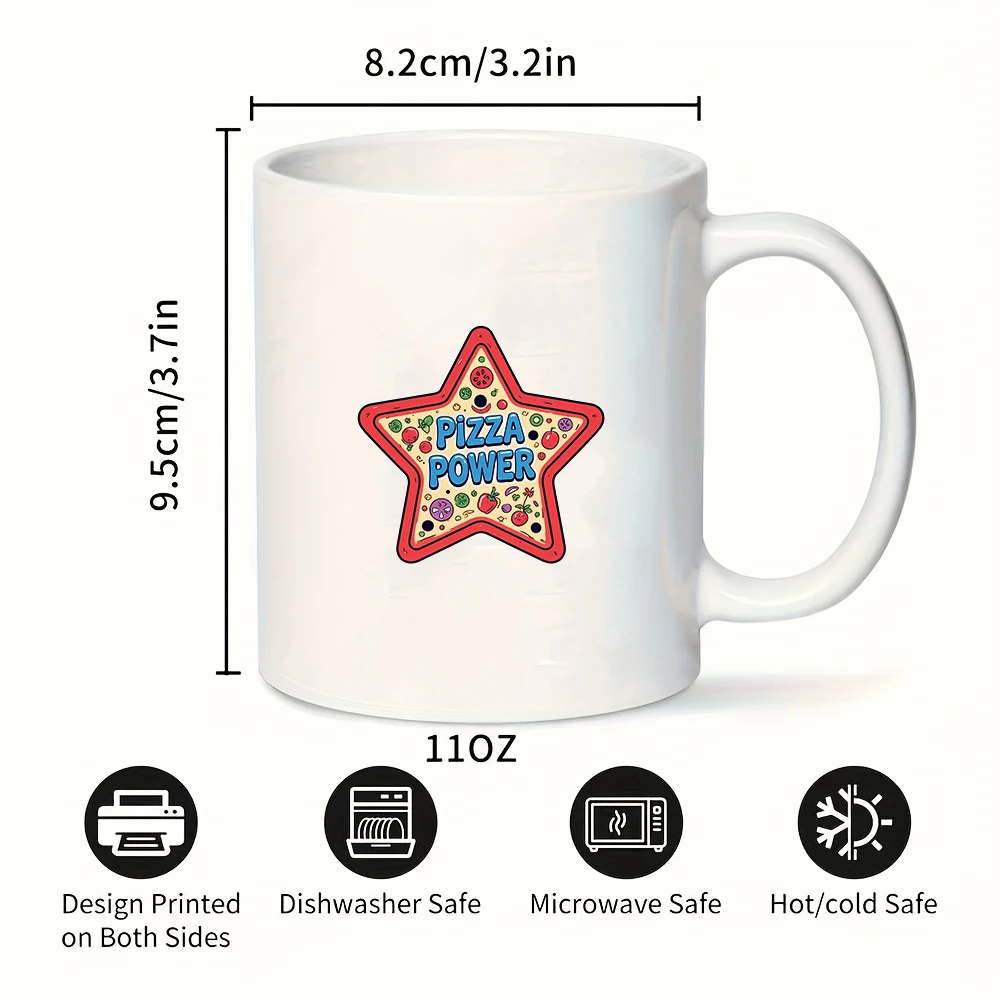 11온스 피자 테마 머그컵 + 만화 캐릭터 피자 파워 컵 어린이 가족 사무실 컵 크리스마스 선물