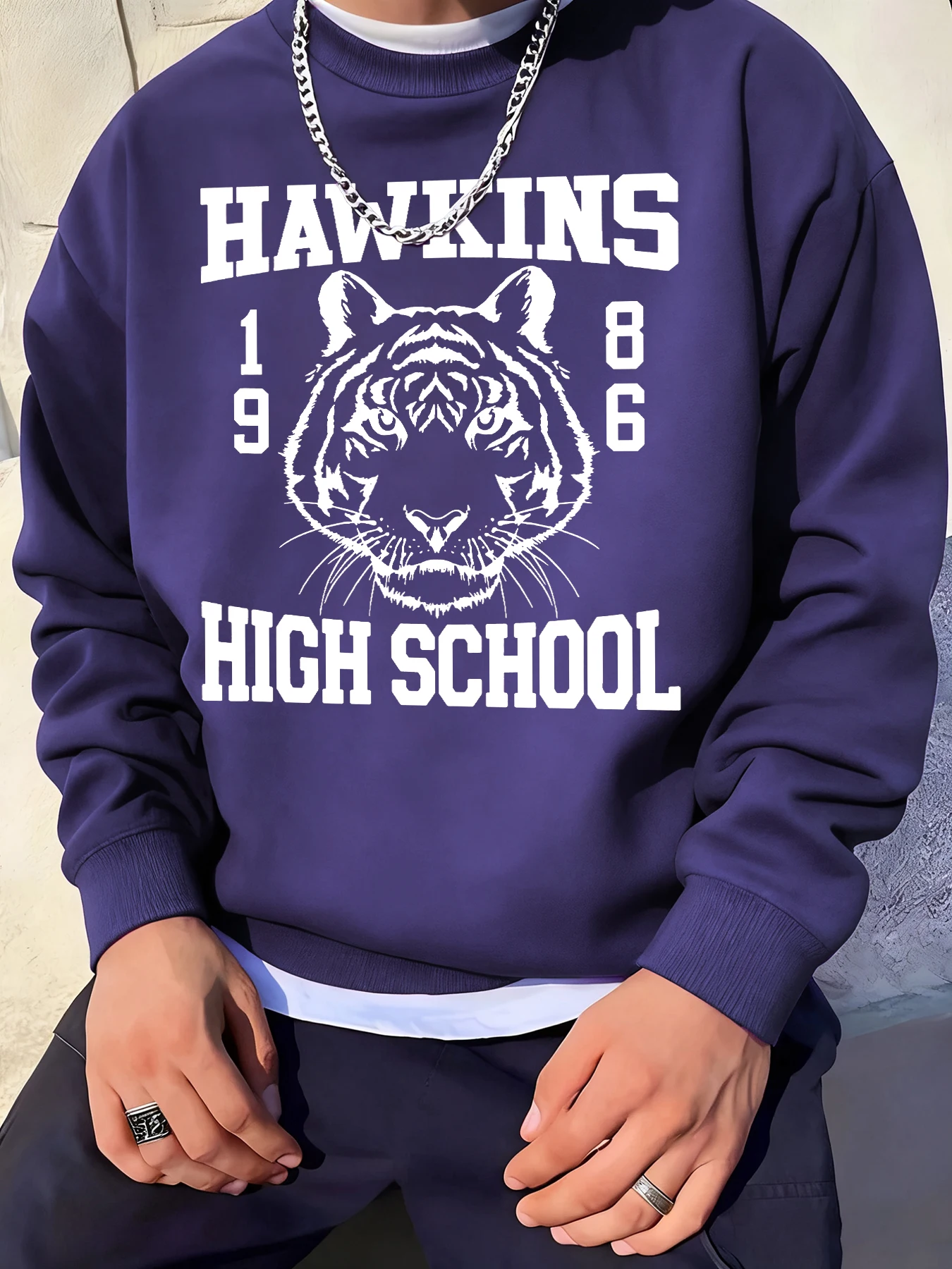 

Hawkins Indiana 1983 Printed Mens Sportswear Fashion Multicolor Sweatshirt Casual Pullover Fleece Loose Unisex Long Sleeve