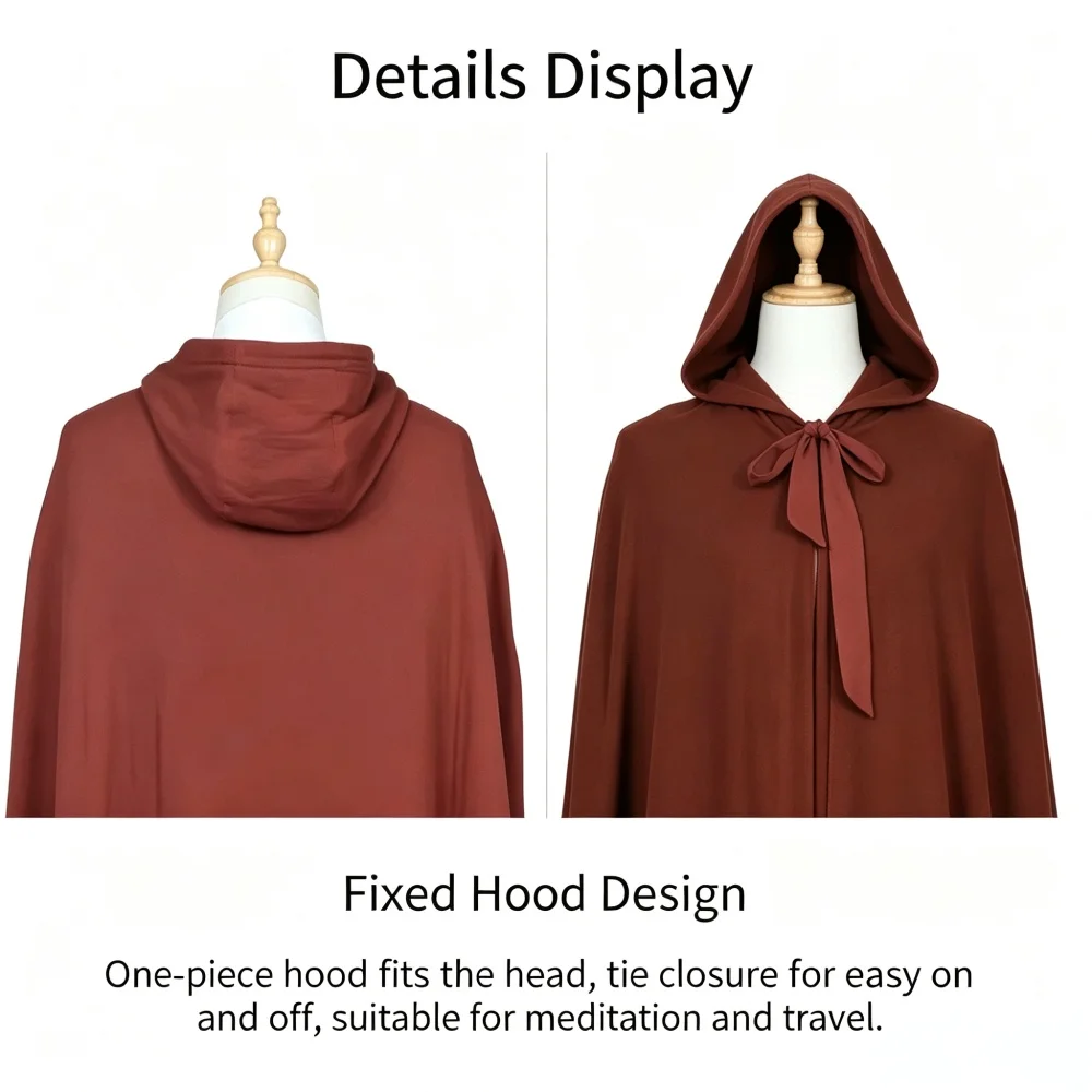 Men Women Reversible Double Sided Monk Meditation Cape Winter Hooded Tie Cloak, Soft Thick Zen Robe for Meditation Retreat