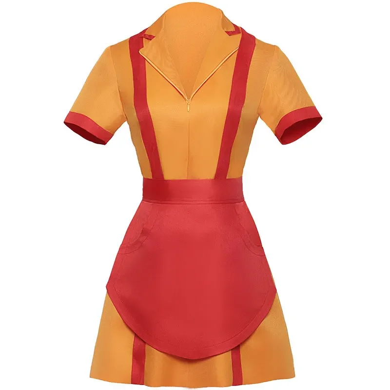 Meninas quebradas cosplay max garçom vestido feminino meninas mais velhas festa usar amarelo empregada cosplay com avental