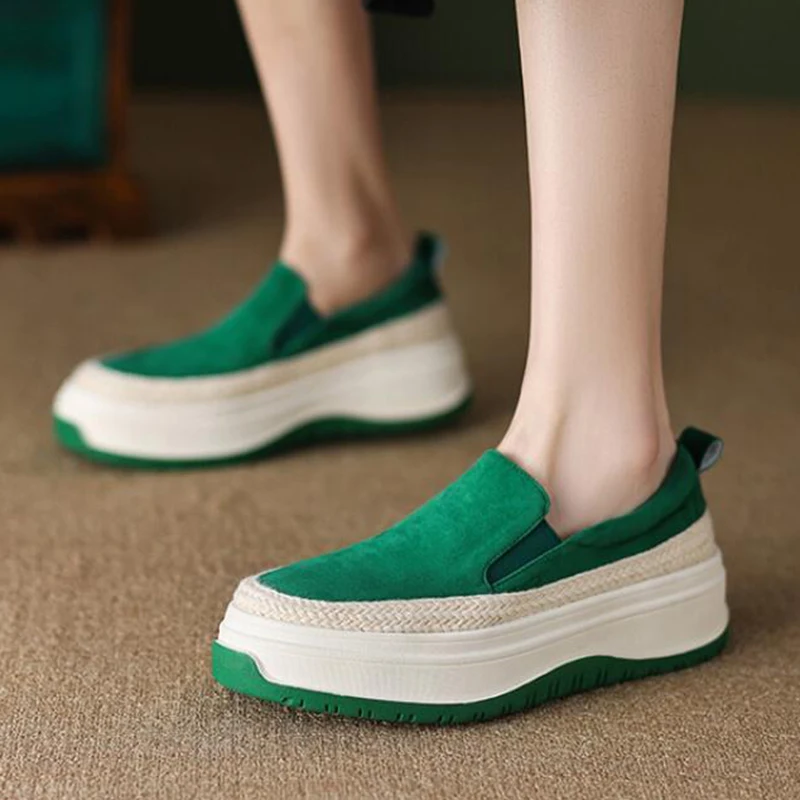 Stylish Breathable Women\'s Shoes Slip On Green Female Footwear Loafers Casual Comfortable Thick Bottom Female Vulcanized Shoes