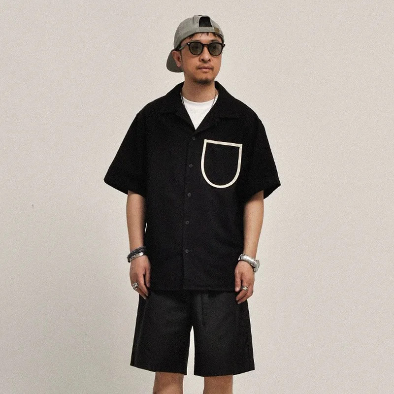 Splice Pocket Casual Shirts Men Summer Streetwear Fashion Loose Casual Short Sleeve Cotton Shirt Cityboy Blouses