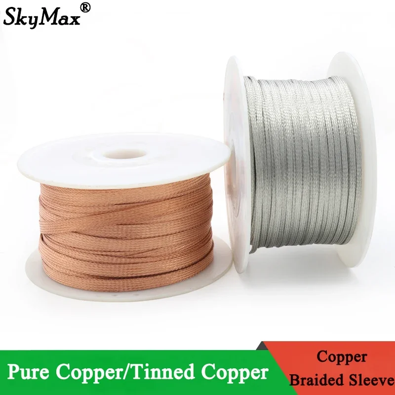 2M/5M Tinned Plating Copper Braided Sleeve 2mm ~ 30mm Expandable Metal Sheath Screening Signal Wire Cable Shielded