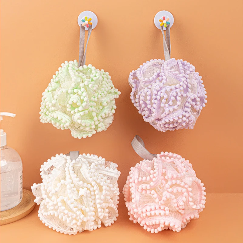 Pearl Sponge Bath Ball with Lace Soft Upscale Body Shower Flower Exfoliating Body Wash ScrubberKids Adults Bath Brushes