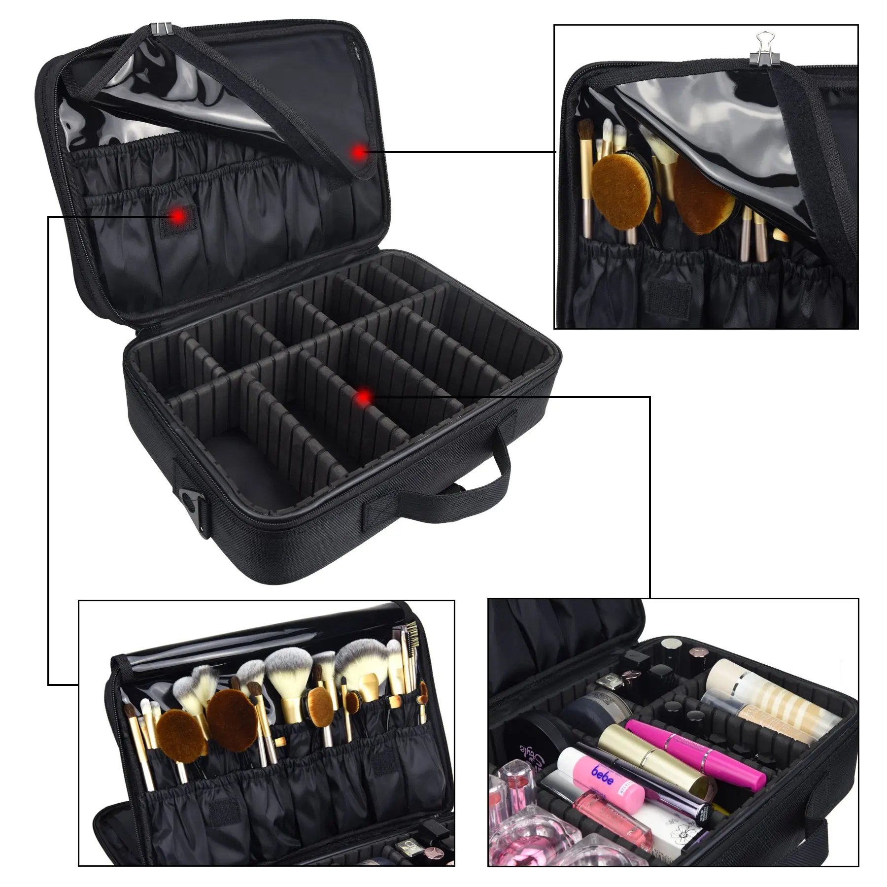 Beauty Artist Makeup Storage Bag Salon Barber Tools Box Adjustable Interval Size Organizer Portable Travel Carry Cosmetic Case