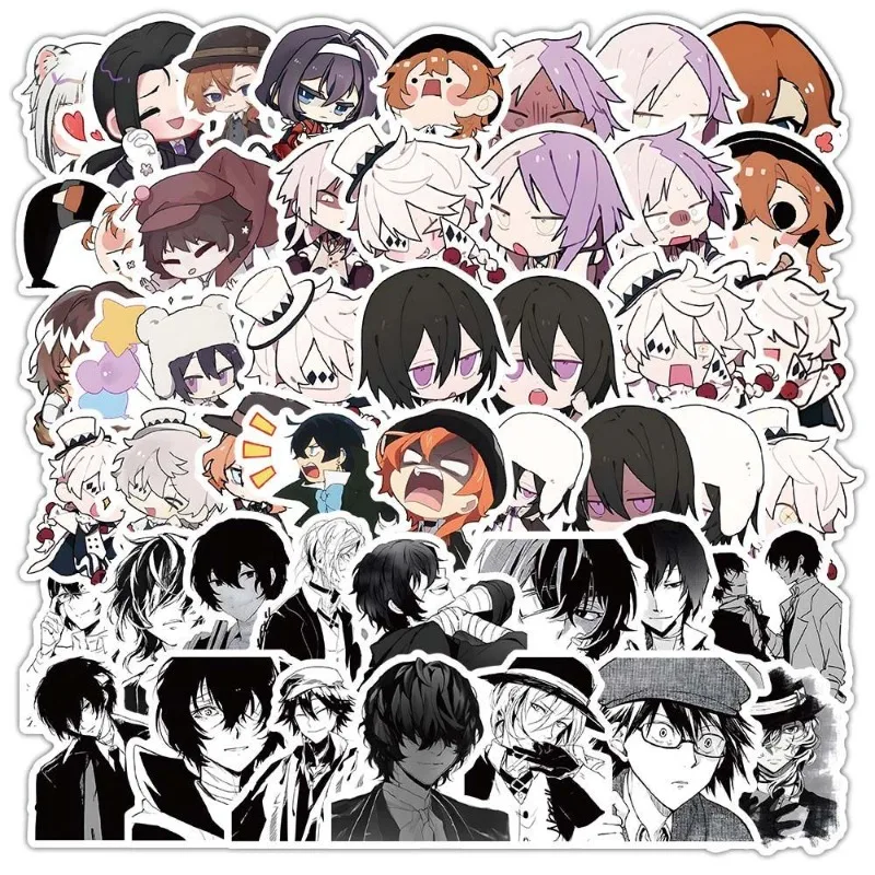 Bungo Stray Dogs anime cartoon cute stickers kawaii 2D manga style boys and girls DIY graffiti decoration 60pcs decals wholesale