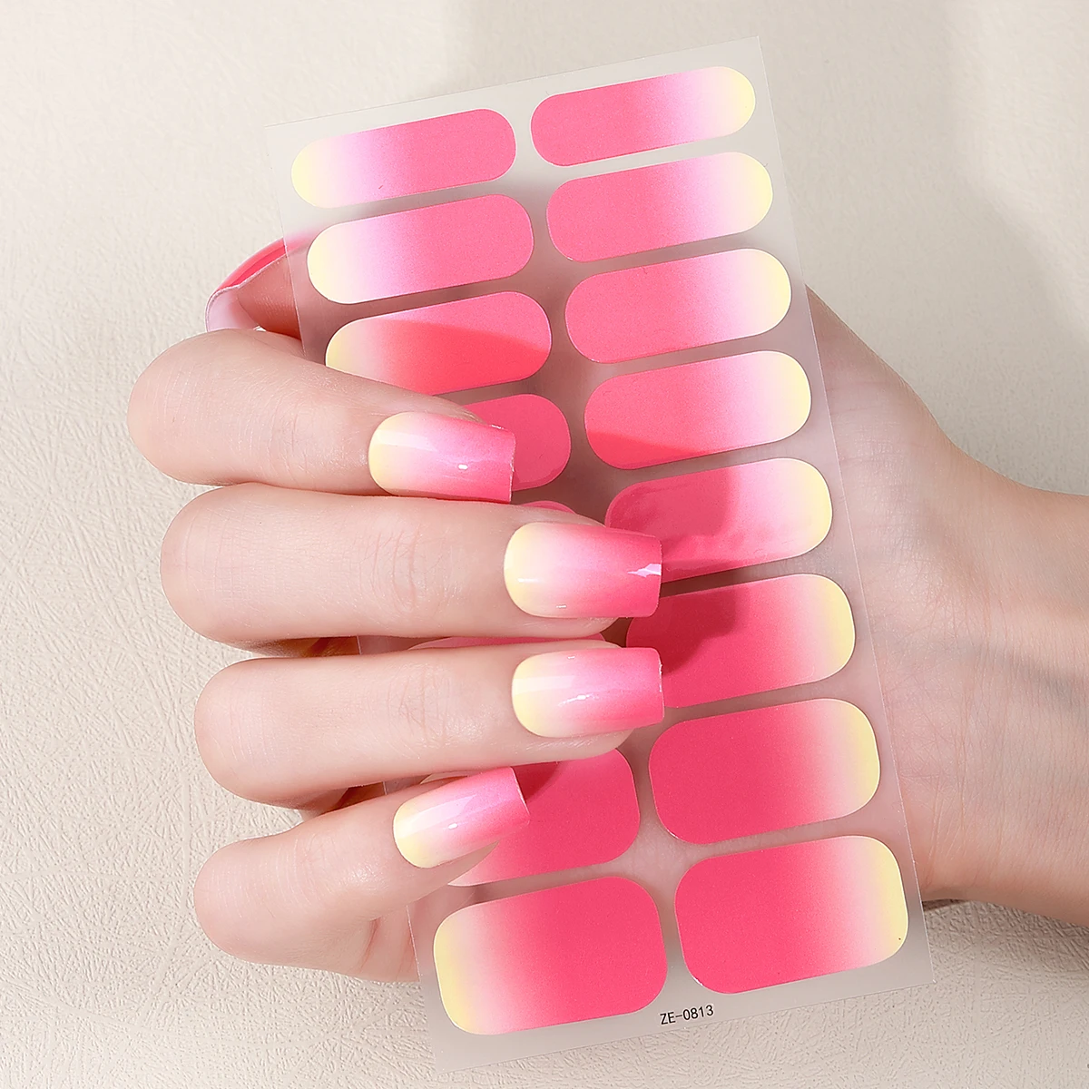 16팁 풀커버 그라데이션 네일 스티커 롱래스팅 퓨어 컬러 네일 폴리쉬 스트립 셀프 접착 네일 랩 DIY 매니큐어 데코