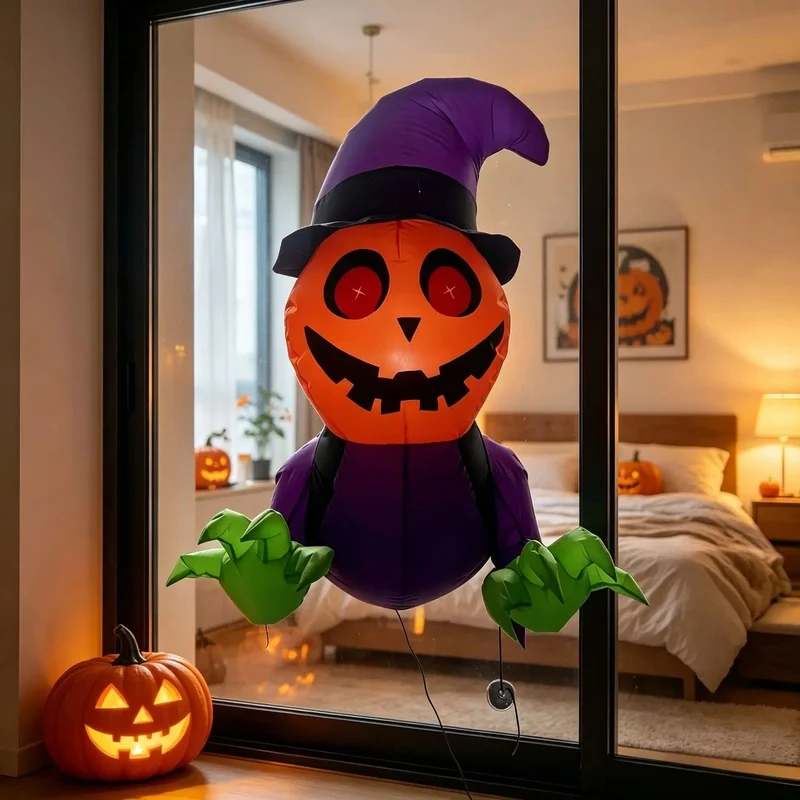 Halloween Decorations Break the Window Inflatable Ghost and Pumpkin Shaped Props for Outdoor Mall Atmosphere Setups