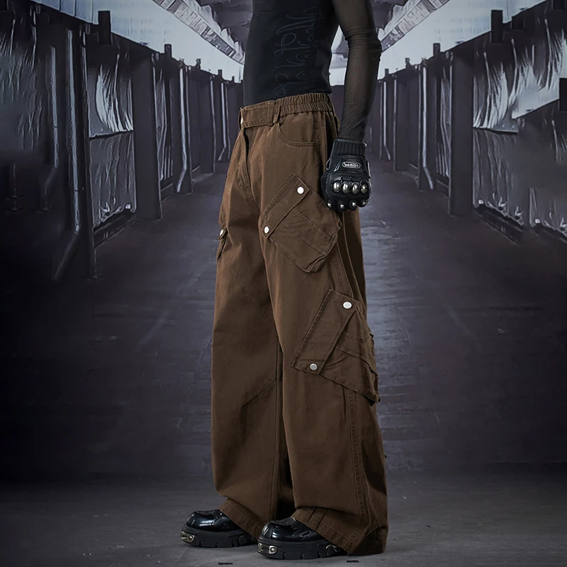 LUZHEN New Solid Color Multi Pockets Decorate Loose 2026 Straight Cargo Trousers Men Fashion Street Wide Leg Casual Pants JY8627