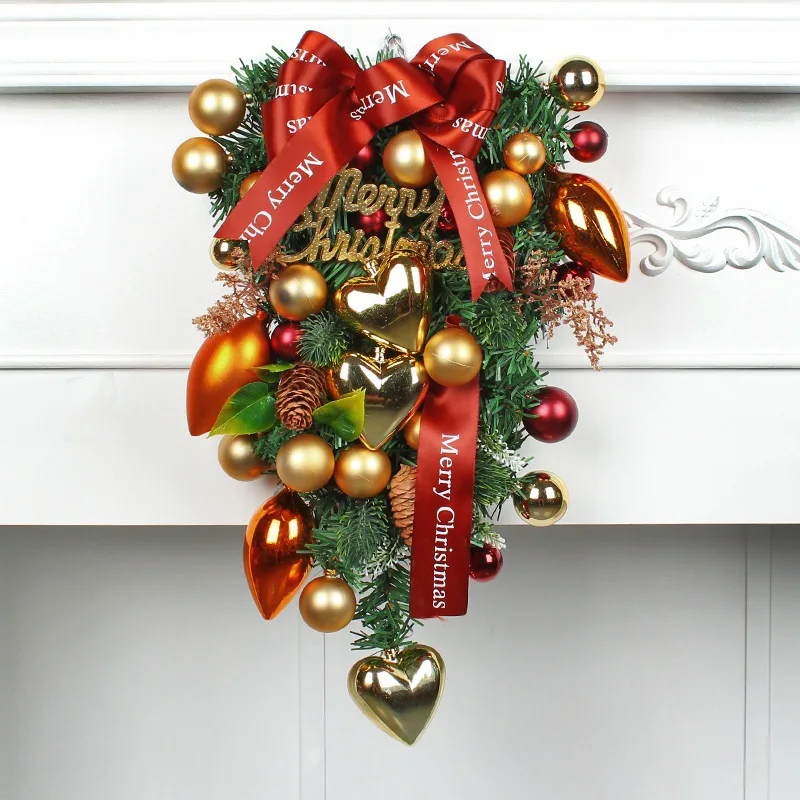 Bow hanging upside down tree heart shaped colorful ball flower wreath door