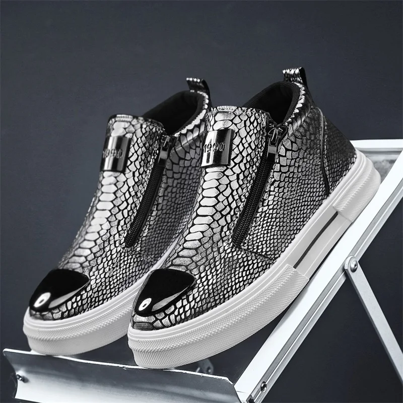 

Best Fashion Men High Top Sneakers Male Ankle Boots Gold Luxury Glitter Shoes Streetwear Hip Hop Casual Boots Chaussures Spring