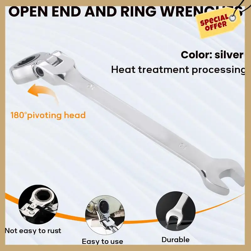 

Classy-1PC Flexible Head Ratchet Metric Spanner Open End And Ring Wrenches Tool 10Mm